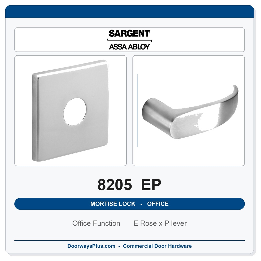 Sargent 8205 EP Trim Office or Entry Mortise Lockset | LA Keyway, Grade 1 Commercial