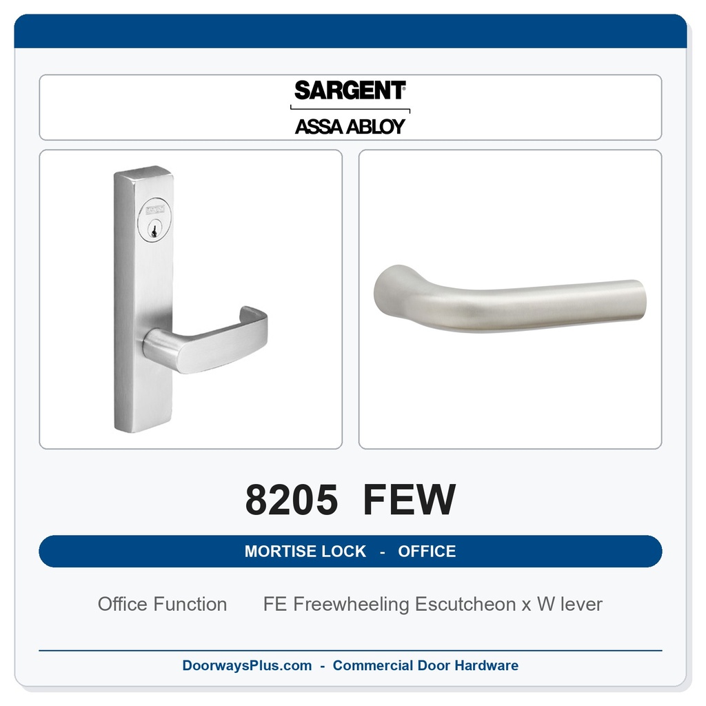 Sargent 8205 FEW Trim Office or Entry Mortise Lockset | LA Keyway, Grade 1 Commercial