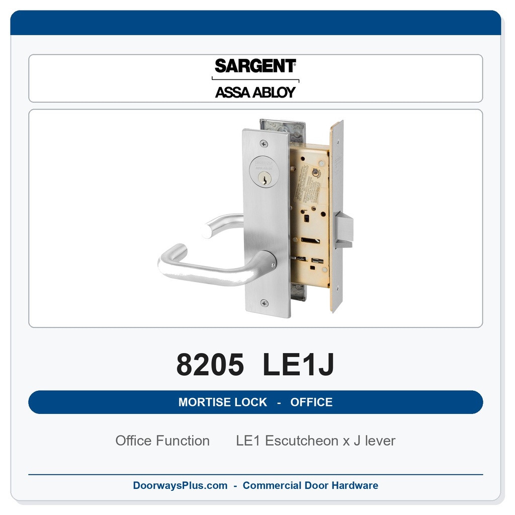 Sargent 8205 LE1J Trim Office or Entry Mortise Lockset | LA Keyway, Grade 1 Commercial
