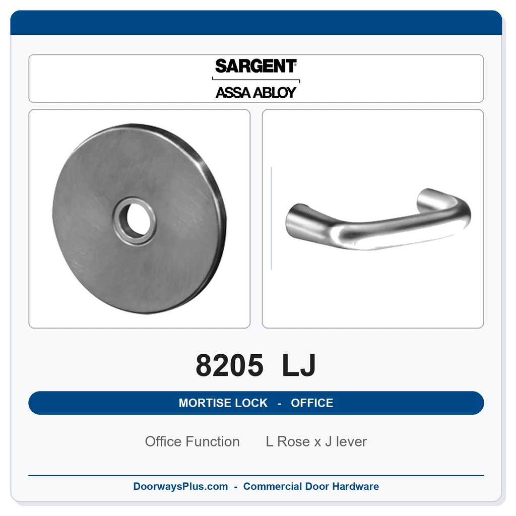 Sargent 8205 LJ Trim Office or Entry Mortise Lockset | LA Keyway, Grade 1 Commercial