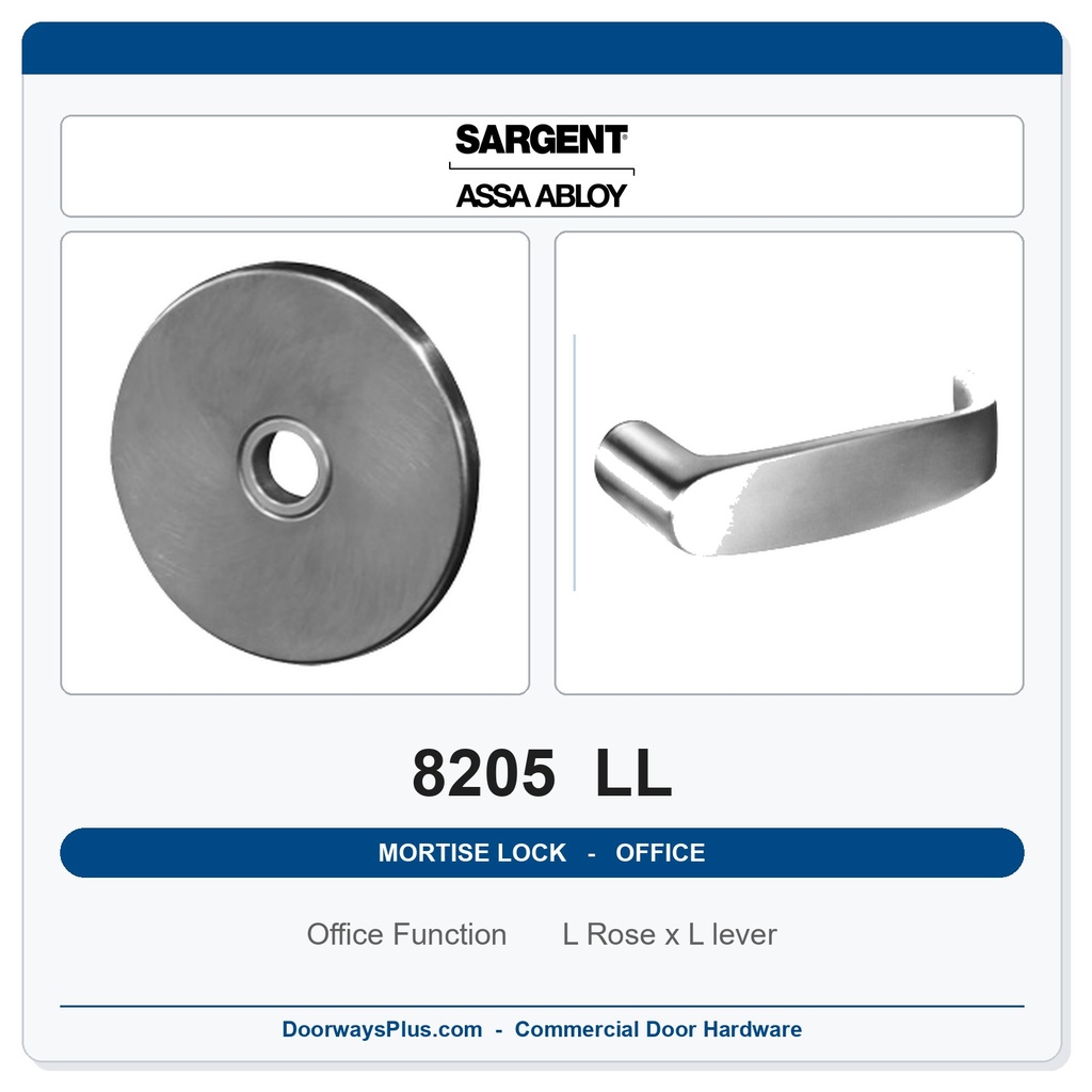 Sargent 8205 LL Trim Office or Entry Mortise Lockset | LA Keyway, Grade 1 Commercial