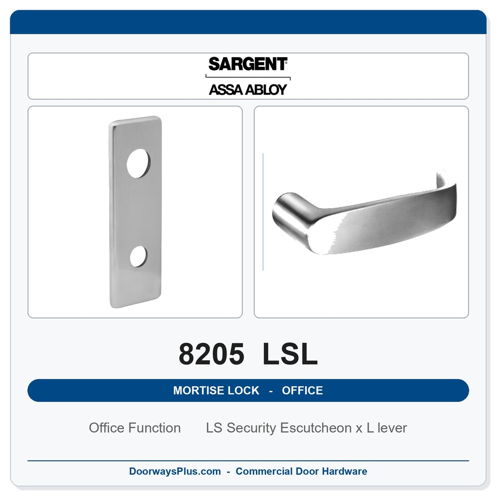 Sargent 8205 LSL Trim Office or Entry Mortise Lockset | LA Keyway, Grade 1 Commercial