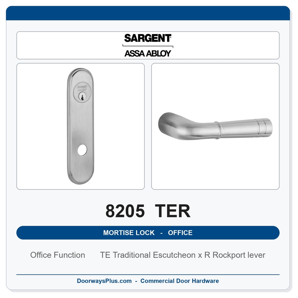 Sargent 8205 TER Trim Office or Entry Mortise Lockset | LA Keyway, Grade 1 Commercial