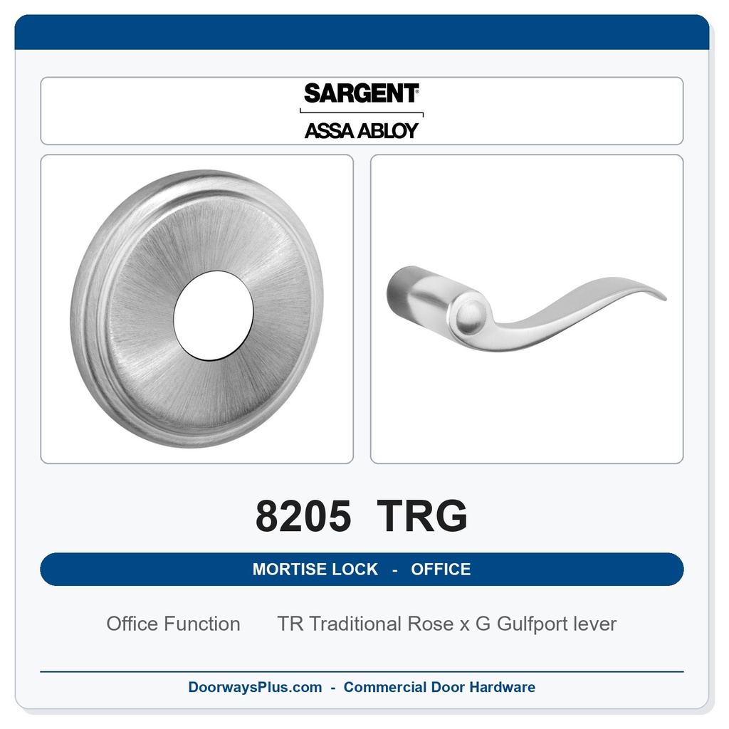 Sargent 8205 TRG Trim Office or Entry Mortise Lockset | LA Keyway, Grade 1 Commercial
