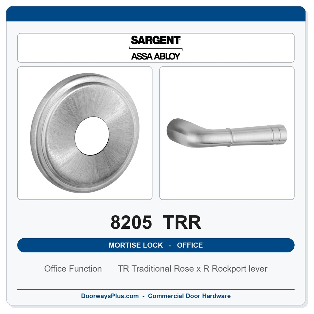 Sargent 8205 TRR Trim Office or Entry Mortise Lockset | LA Keyway, Grade 1 Commercial