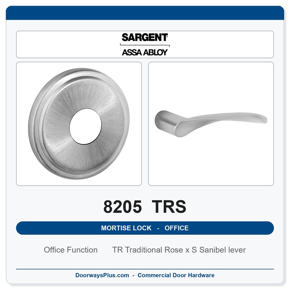 Sargent 8205 TRS Trim Office or Entry Mortise Lockset | LA Keyway, Grade 1 Commercial