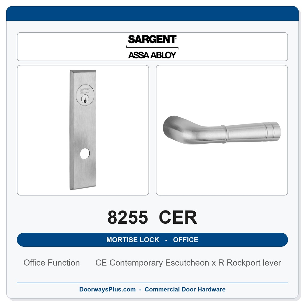 Sargent 8255 CER Trim Office or Entry Mortise Lockset | LA Keyway, Grade 1 Commercial