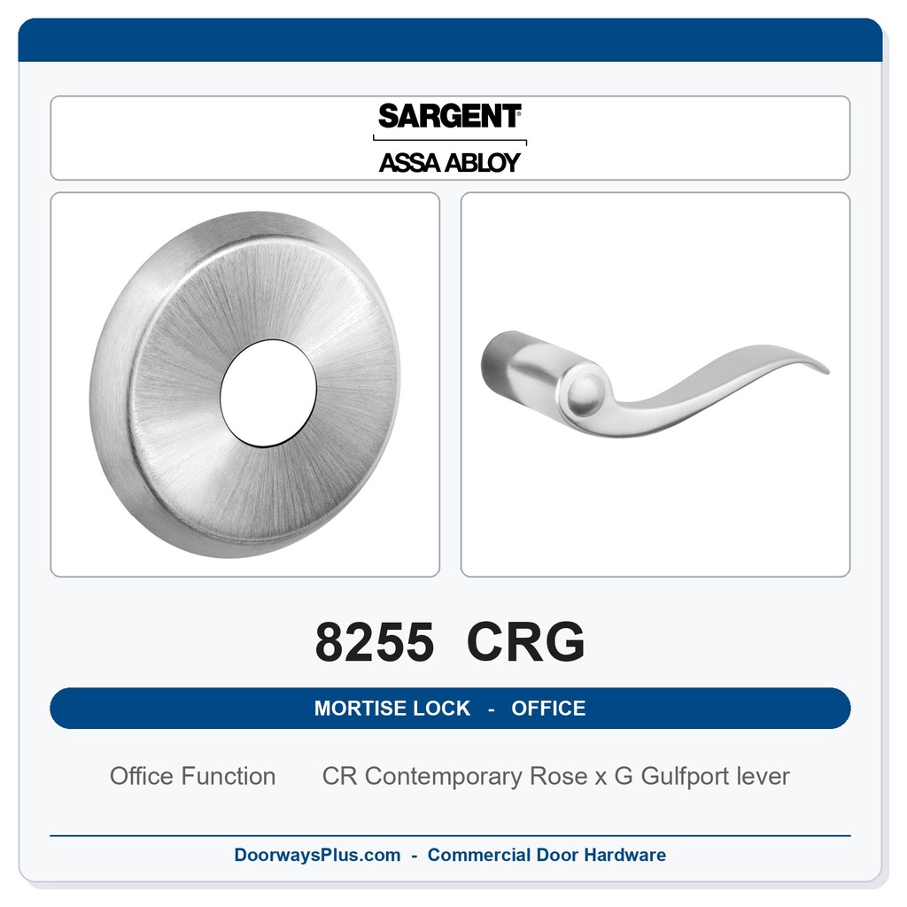 Sargent 8255 CRG Trim Office or Entry Mortise Lockset | LA Keyway, Grade 1 Commercial