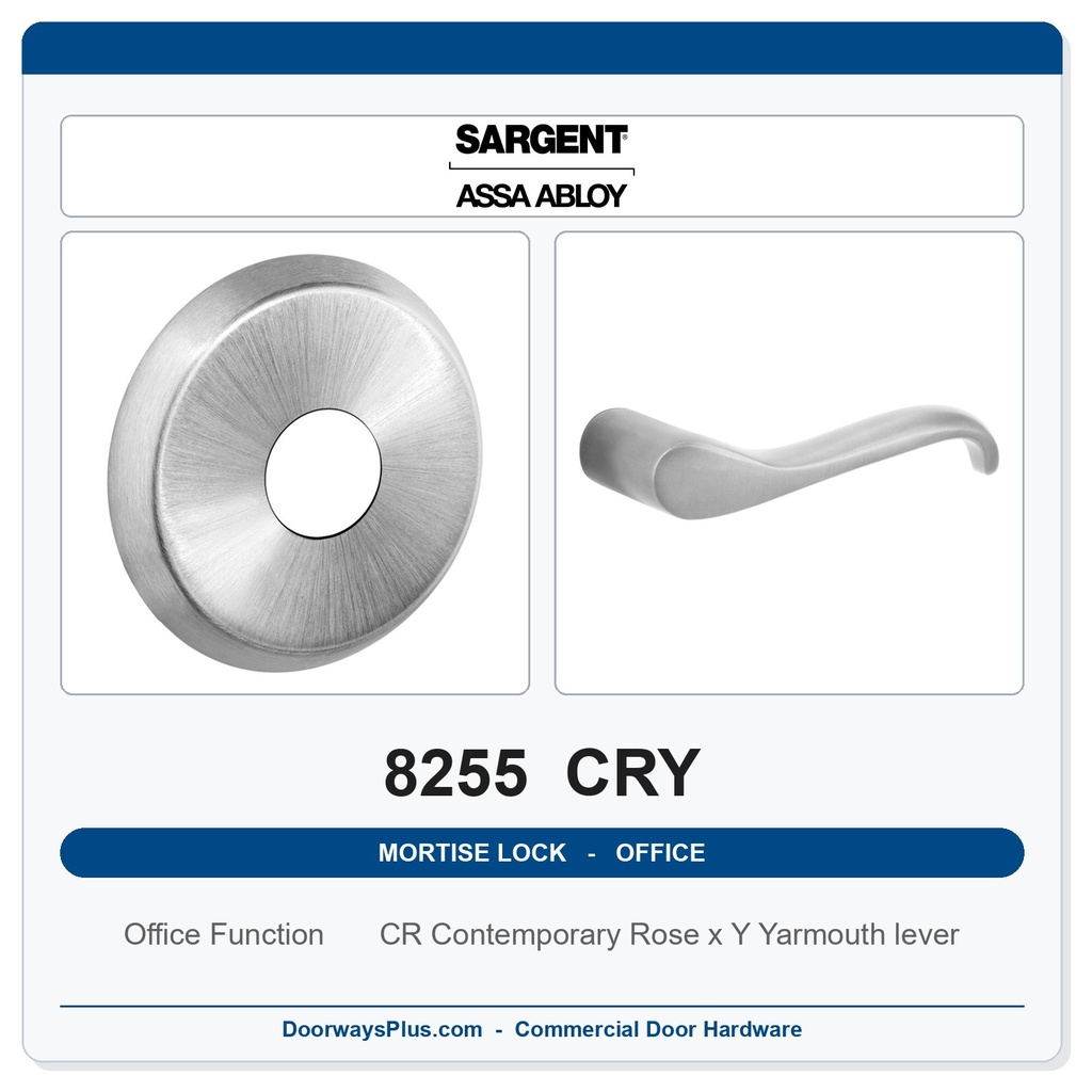 Sargent 8255 CRY Trim Office or Entry Mortise Lockset | LA Keyway, Grade 1 Commercial