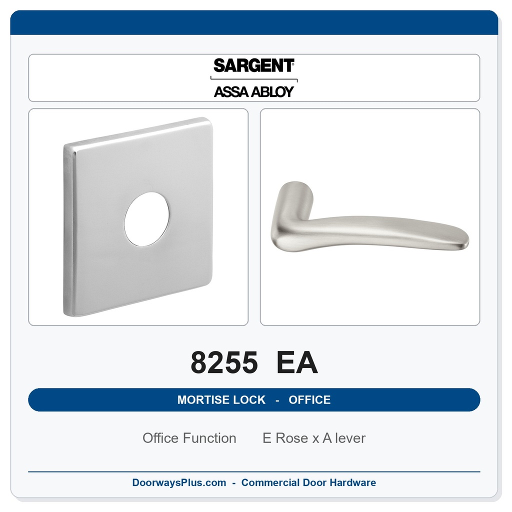 Sargent 8255 EA Trim Office or Entry Mortise Lockset | LA Keyway, Grade 1 Commercial