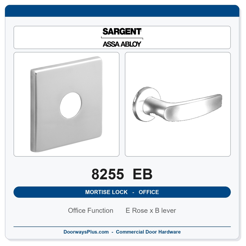 Sargent 8255 EB Trim Office or Entry Mortise Lockset | LA Keyway, Grade 1 Commercial