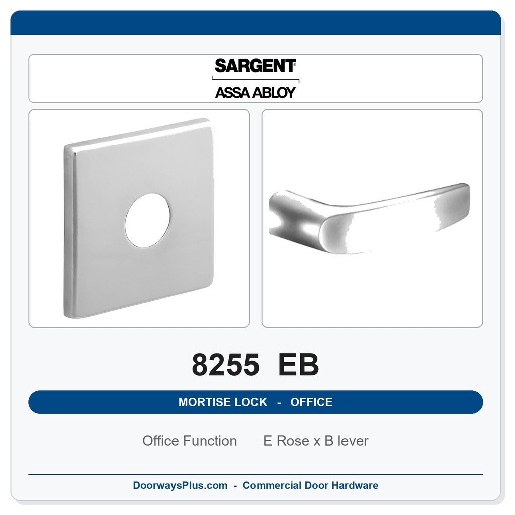 Sargent 8255 EB Trim Office or Entry Mortise Lockset | LA Keyway, Grade 1 Commercial