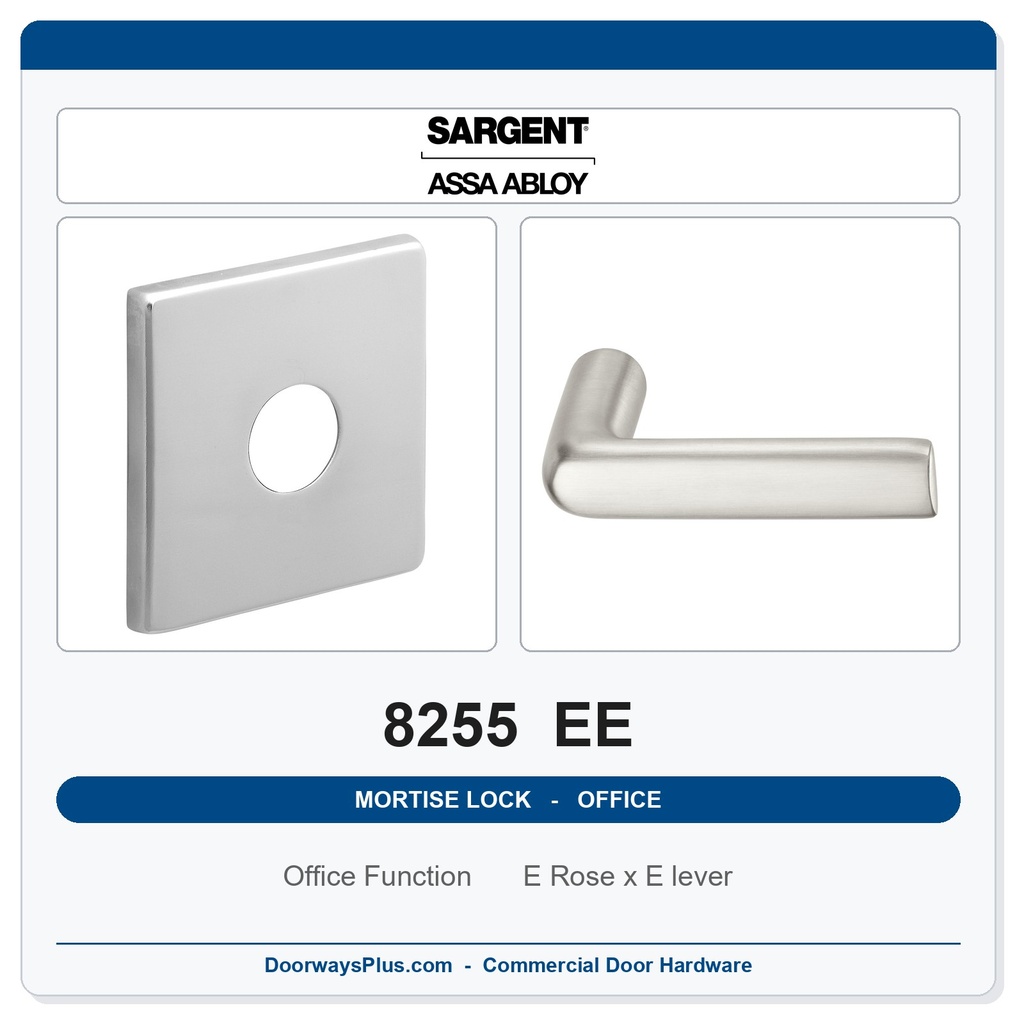 Sargent 8255 EE Trim Office or Entry Mortise Lockset | LA Keyway, Grade 1 Commercial
