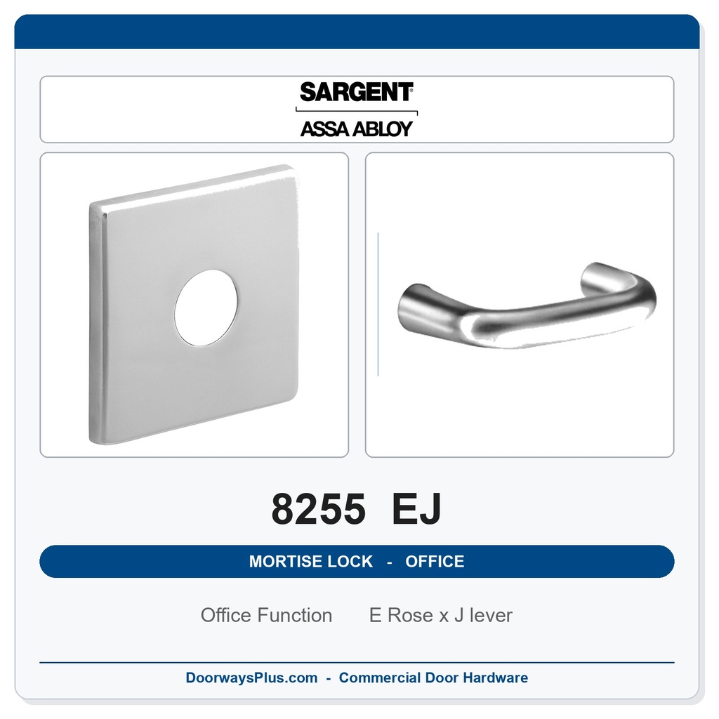 Sargent 8255 EJ Trim Office or Entry Mortise Lockset | LA Keyway, Grade 1 Commercial