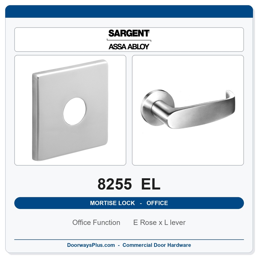 Sargent 8255 EL Trim Office or Entry Mortise Lockset | LA Keyway, Grade 1 Commercial