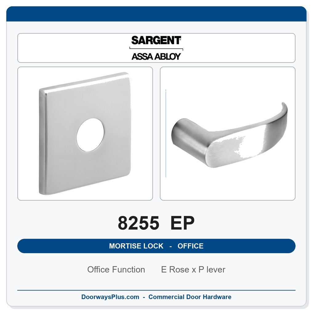 Sargent 8255 EP Trim Office or Entry Mortise Lockset | LA Keyway, Grade 1 Commercial