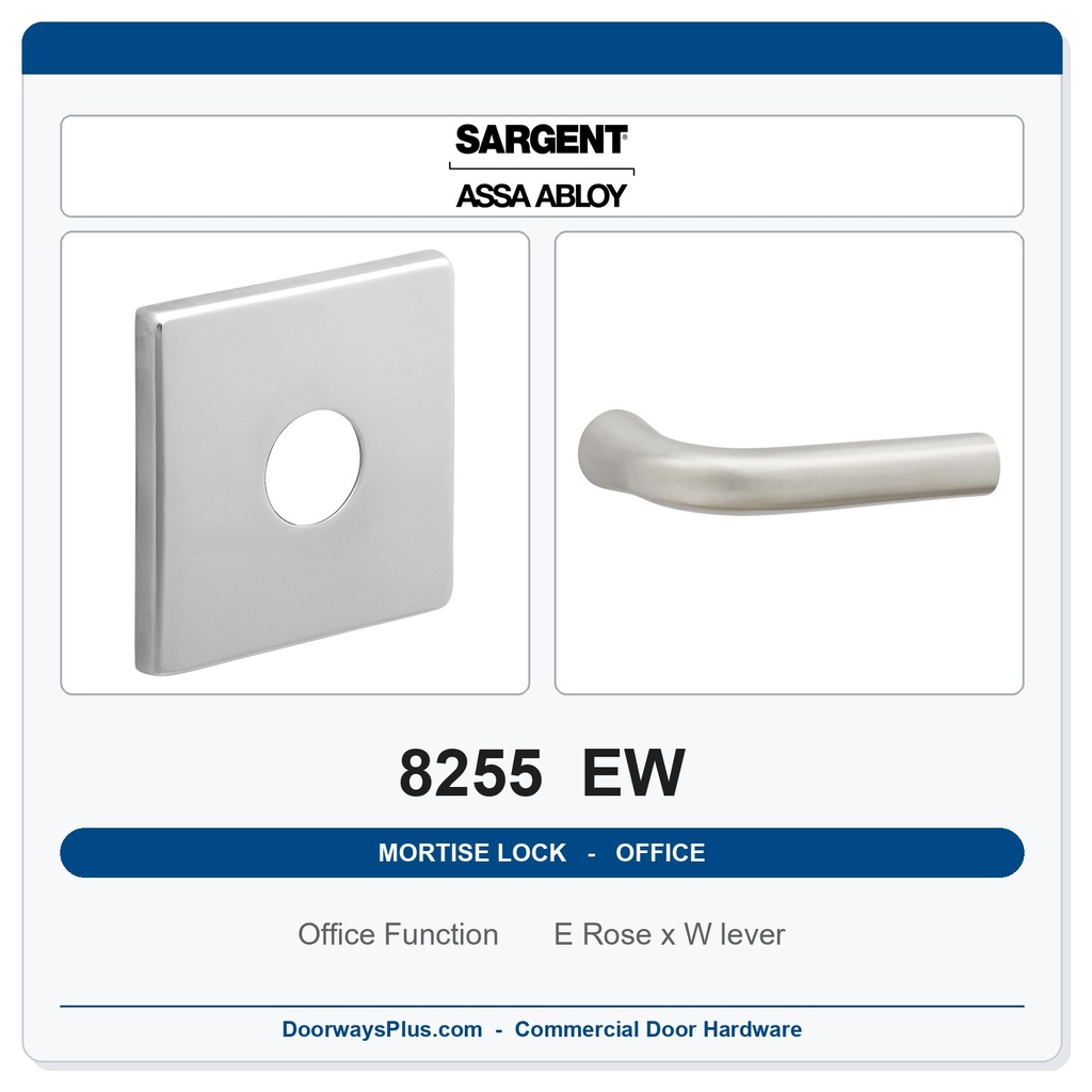 Sargent 8255 EW Trim Office or Entry Mortise Lockset | LA Keyway, Grade 1 Commercial
