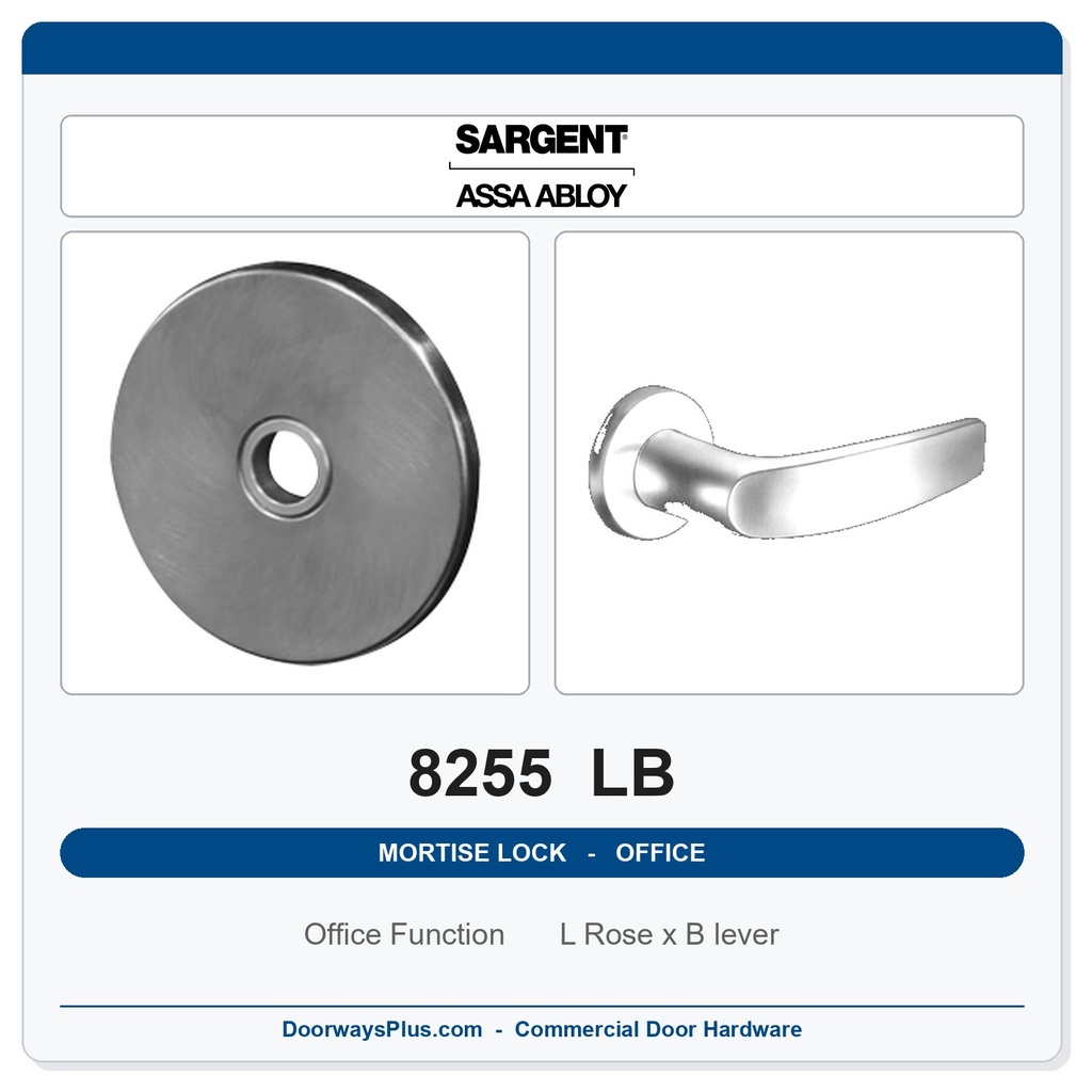 Sargent 8255 LB Trim Office or Entry Mortise Lockset | LA Keyway, Grade 1 Commercial