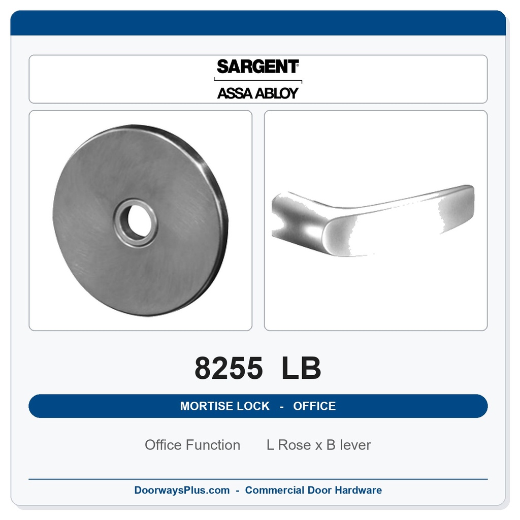 Sargent 8255 LB Trim Office or Entry Mortise Lockset | LA Keyway, Grade 1 Commercial
