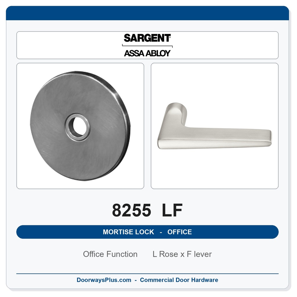 Sargent 8255 LF Trim Office or Entry Mortise Lockset | LA Keyway, Grade 1 Commercial