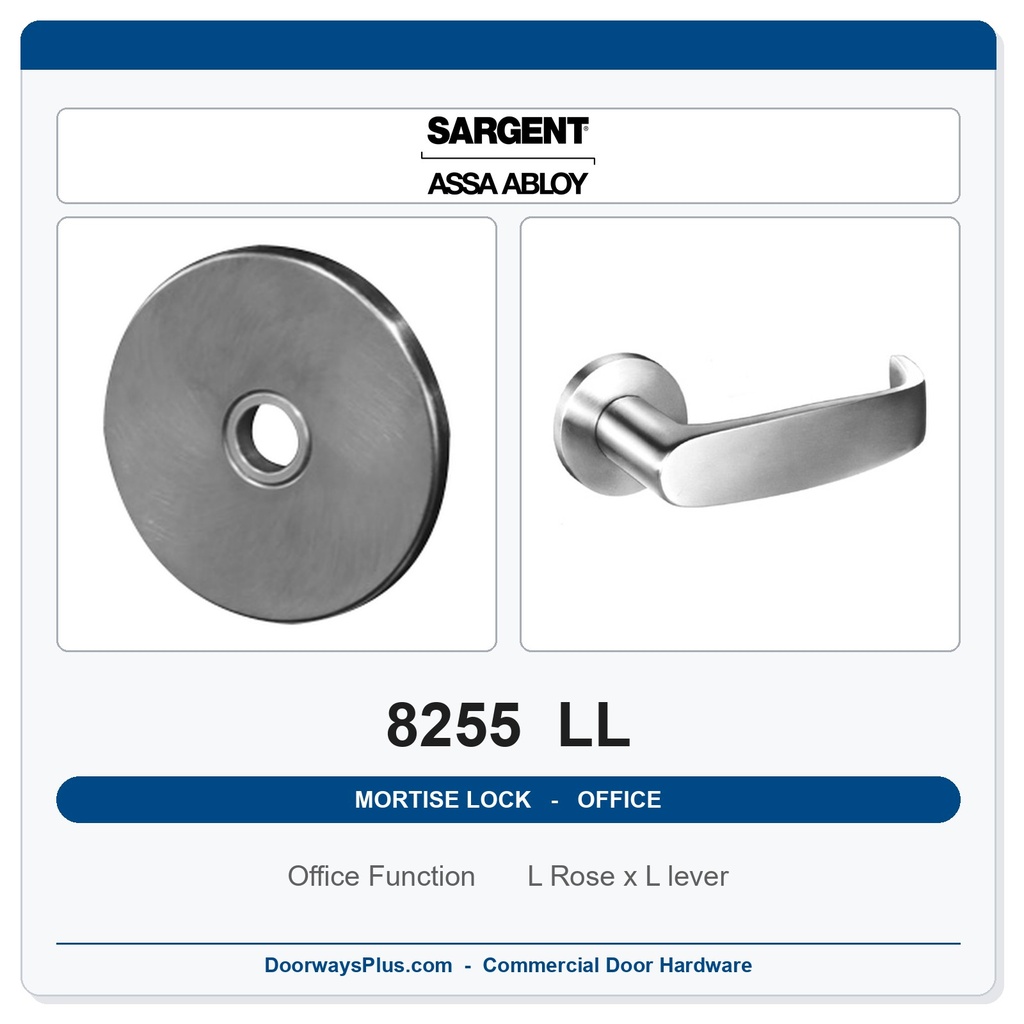 Sargent 8255 LL Trim Office or Entry Mortise Lockset | LA Keyway, Grade 1 Commercial