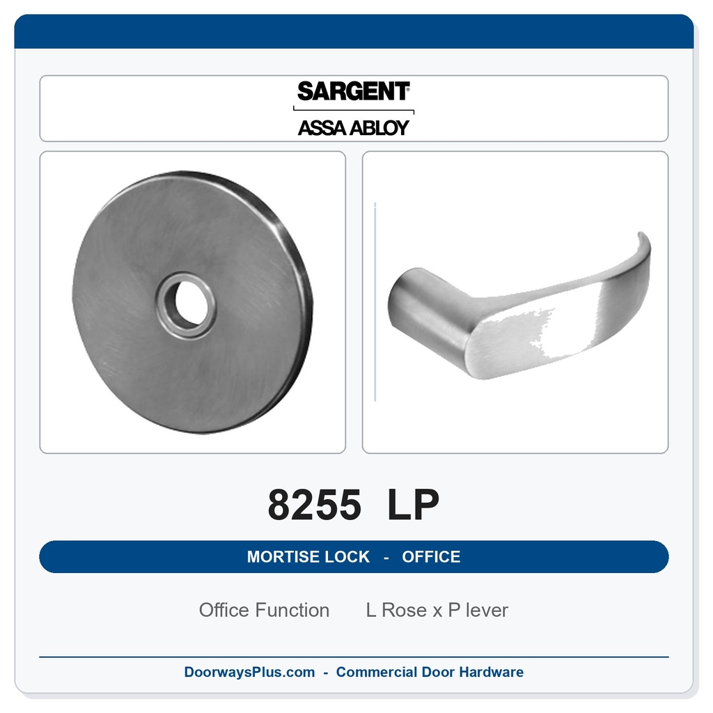 Sargent 8255 LP Trim Office or Entry Mortise Lockset | LA Keyway, Grade 1 Commercial