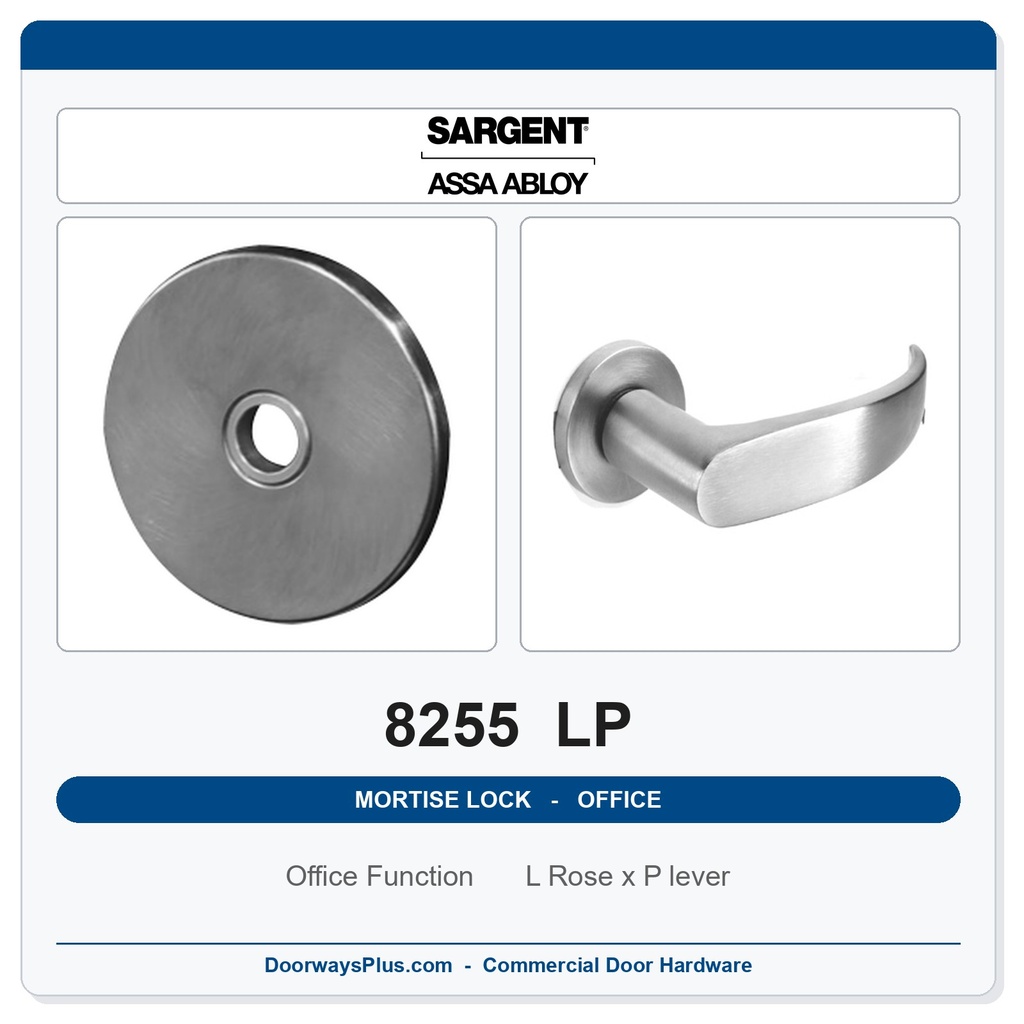 Sargent 8255 LP Trim Office or Entry Mortise Lockset | LA Keyway, Grade 1 Commercial