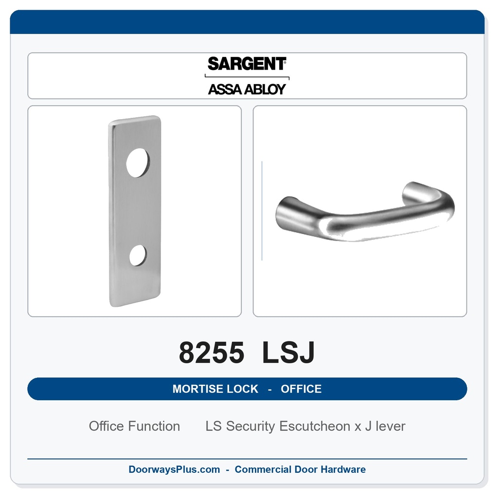 Sargent 8255 LSJ Trim Office or Entry Mortise Lockset | LA Keyway, Grade 1 Commercial
