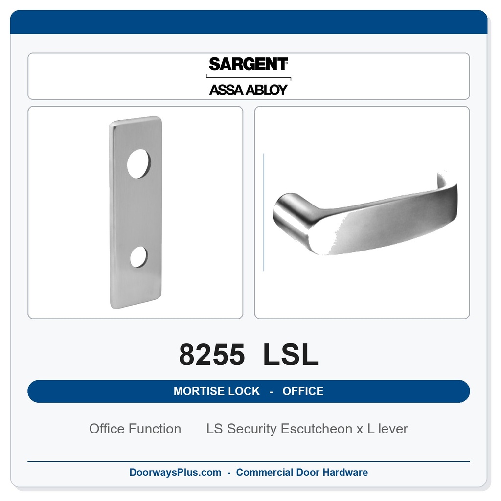 Sargent 8255 LSL Trim Office or Entry Mortise Lockset | LA Keyway, Grade 1 Commercial