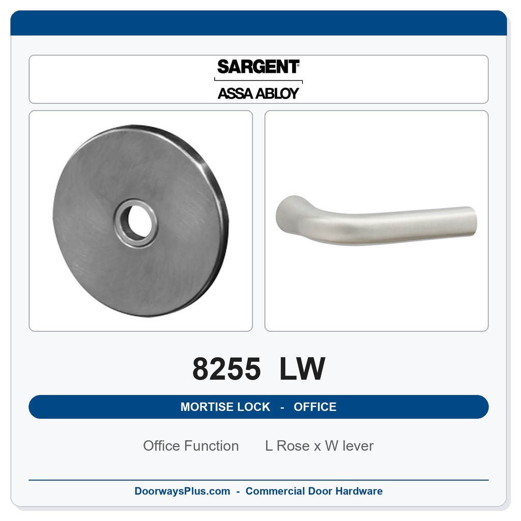 Sargent 8255 LW Trim Office or Entry Mortise Lockset | LA Keyway, Grade 1 Commercial