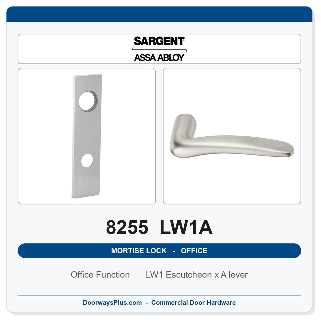 Sargent 8255 LW1A Trim Office or Entry Mortise Lockset | LA Keyway, Grade 1 Commercial