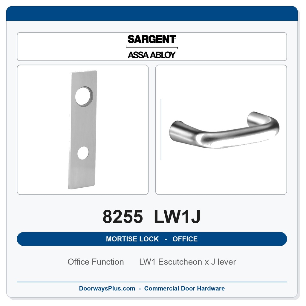 Sargent 8255 LW1J Trim Office or Entry Mortise Lockset | LA Keyway, Grade 1 Commercial