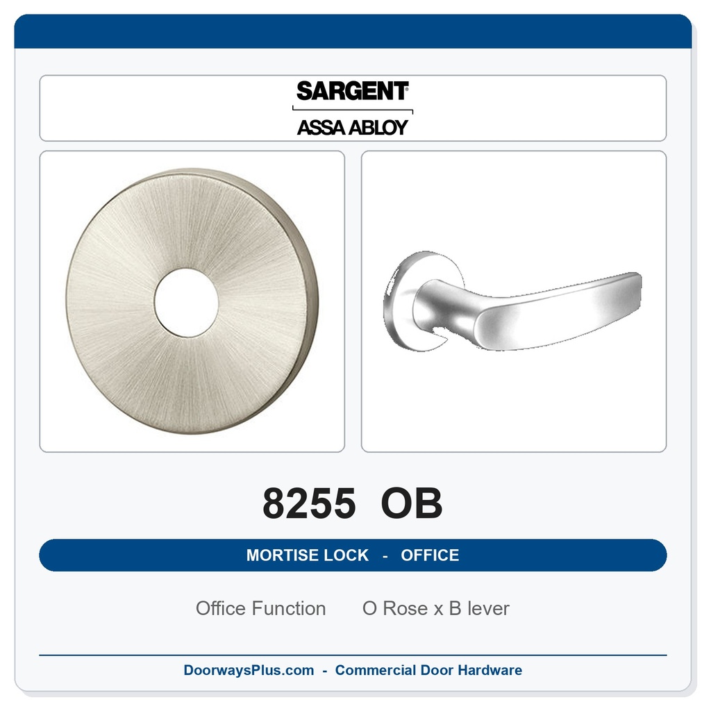 Sargent 8255 OB Trim Office or Entry Mortise Lockset | LA Keyway, Grade 1 Commercial