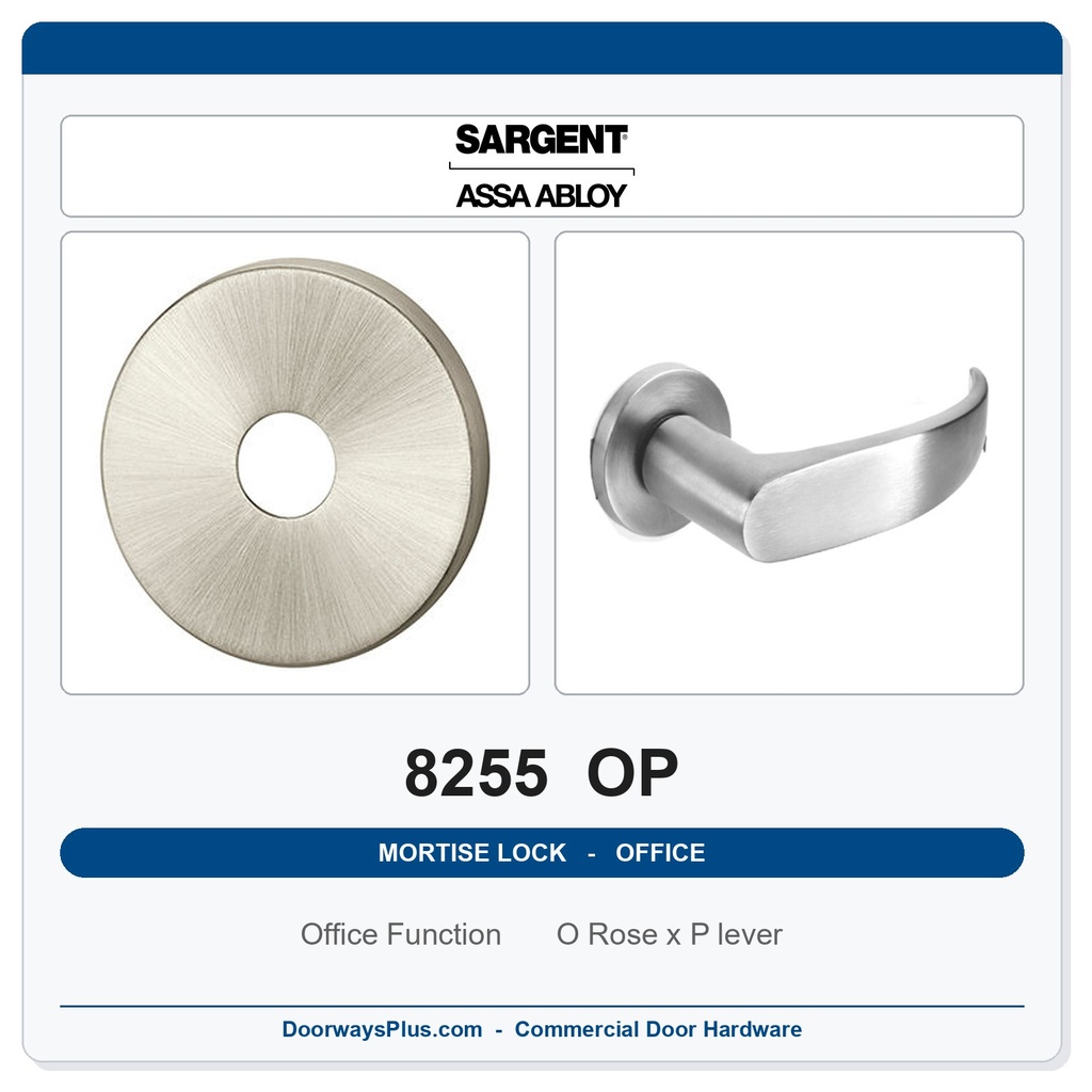 Sargent 8255 OP Trim Office or Entry Mortise Lockset | LA Keyway, Grade 1 Commercial