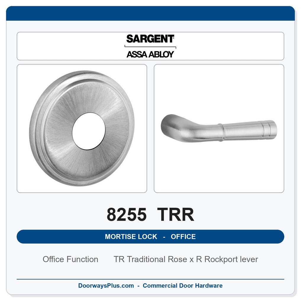 Sargent 8255 TRR Trim Office or Entry Mortise Lockset | LA Keyway, Grade 1 Commercial