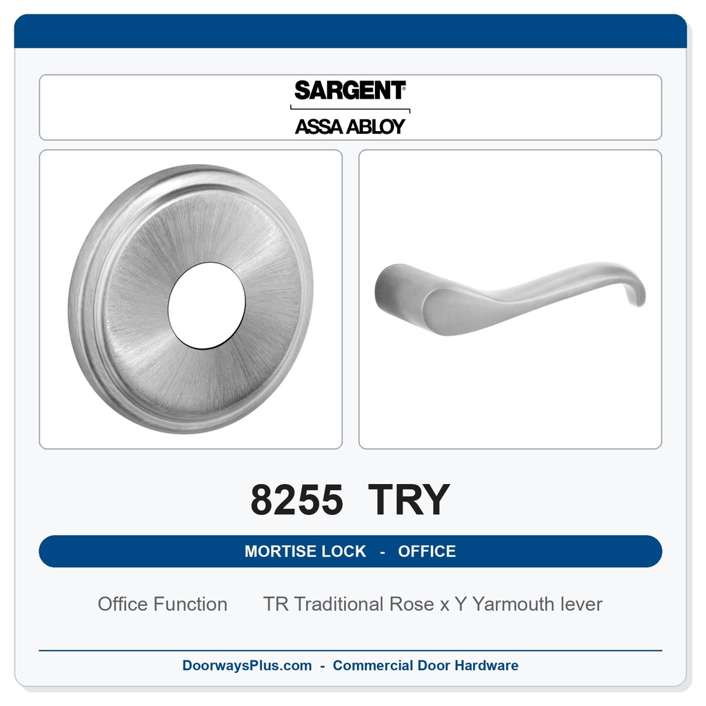 Sargent 8255 TRY Trim Office or Entry Mortise Lockset | LA Keyway, Grade 1 Commercial