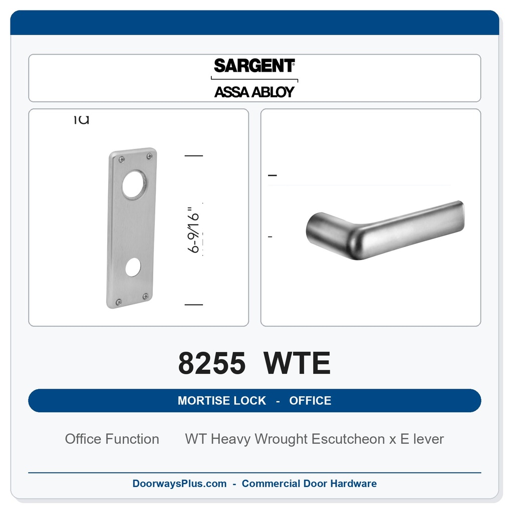 Sargent 8255 WTE Trim Office or Entry Mortise Lockset | LA Keyway, Grade 1 Commercial