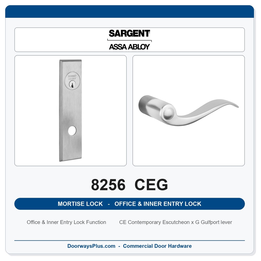 Sargent 8256 CEG Trim Office & Inner Entry Lock Mortise Lockset | LA Keyway, Grade 1 Commercial