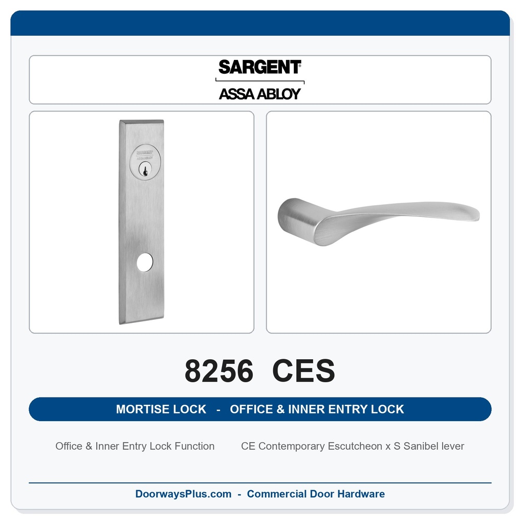 Sargent 8256 CES Trim Office & Inner Entry Lock Mortise Lockset | LA Keyway, Grade 1 Commercial