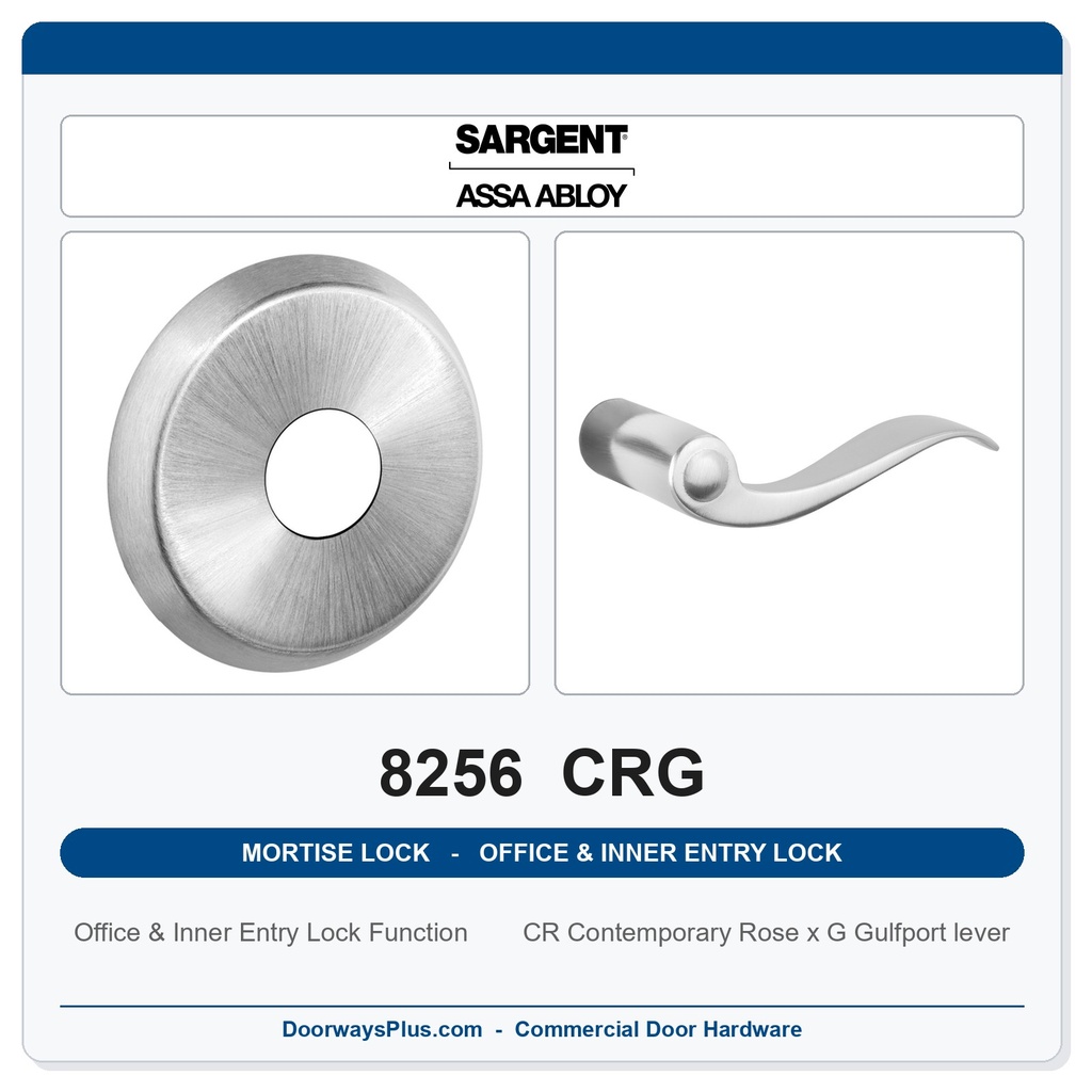 Sargent 8256 CRG Trim Office & Inner Entry Lock Mortise Lockset | LA Keyway, Grade 1 Commercial