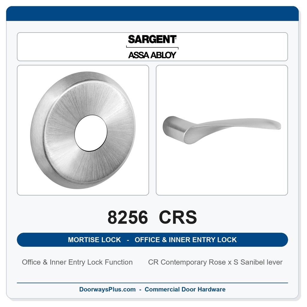 Sargent 8256 CRS Trim Office & Inner Entry Lock Mortise Lockset | LA Keyway, Grade 1 Commercial