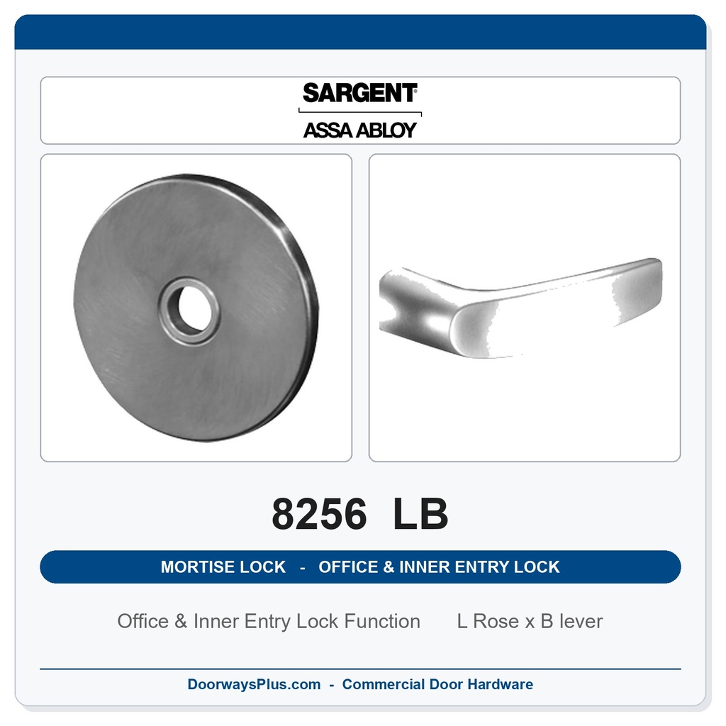Sargent 8256 LB Trim Office & Inner Entry Lock Mortise Lockset | LA Keyway, Grade 1 Commercial
