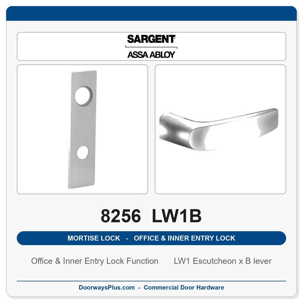 Sargent 8256 LW1B Trim Office & Inner Entry Lock Mortise Lockset | LA Keyway, Grade 1 Commercial