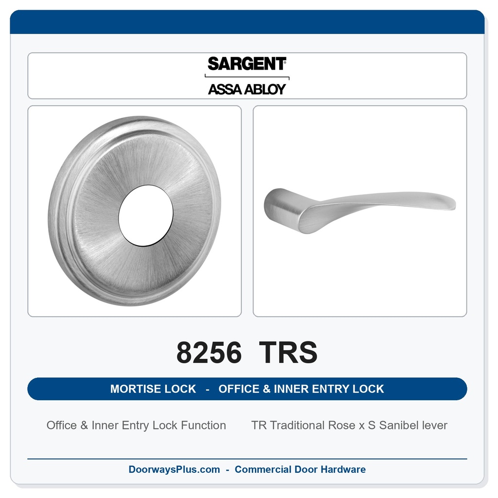 Sargent 8256 TRS Trim Office & Inner Entry Lock Mortise Lockset | LA Keyway, Grade 1 Commercial