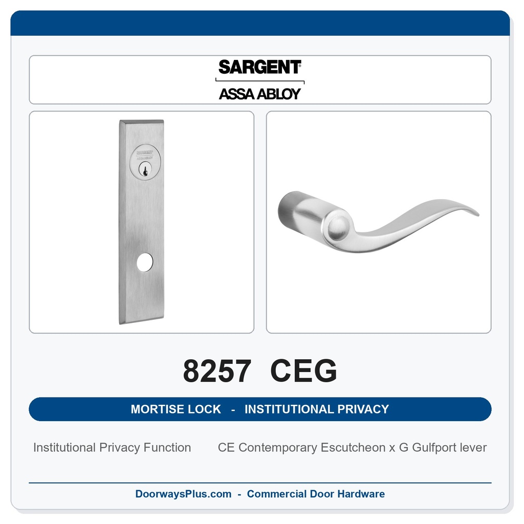 Sargent 8257 CEG Trim Institutional Privacy Mortise Lockset | LA Keyway, Grade 1 Commercial