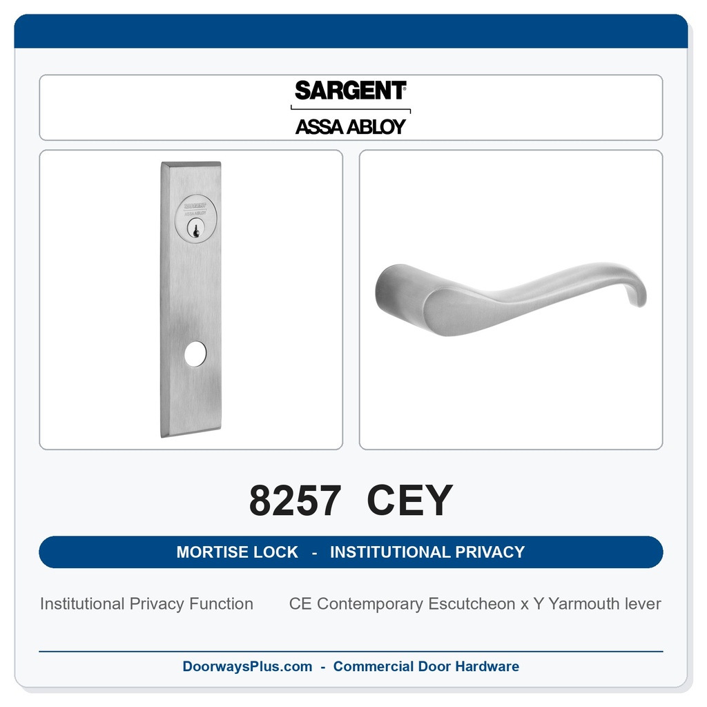 Sargent 8257 CEY Trim Institutional Privacy Mortise Lockset | LA Keyway, Grade 1 Commercial