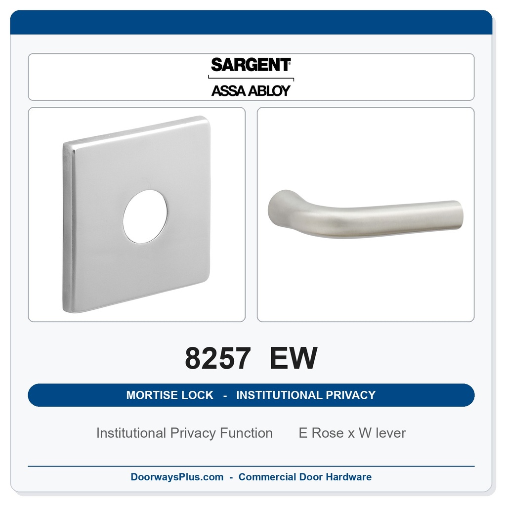 Sargent 8257 EW Trim Institutional Privacy Mortise Lockset | LA Keyway, Grade 1 Commercial
