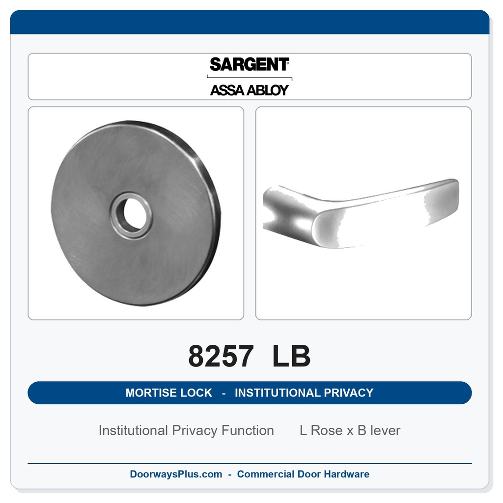 Sargent 8257 LB Trim Institutional Privacy Mortise Lockset | LA Keyway, Grade 1 Commercial