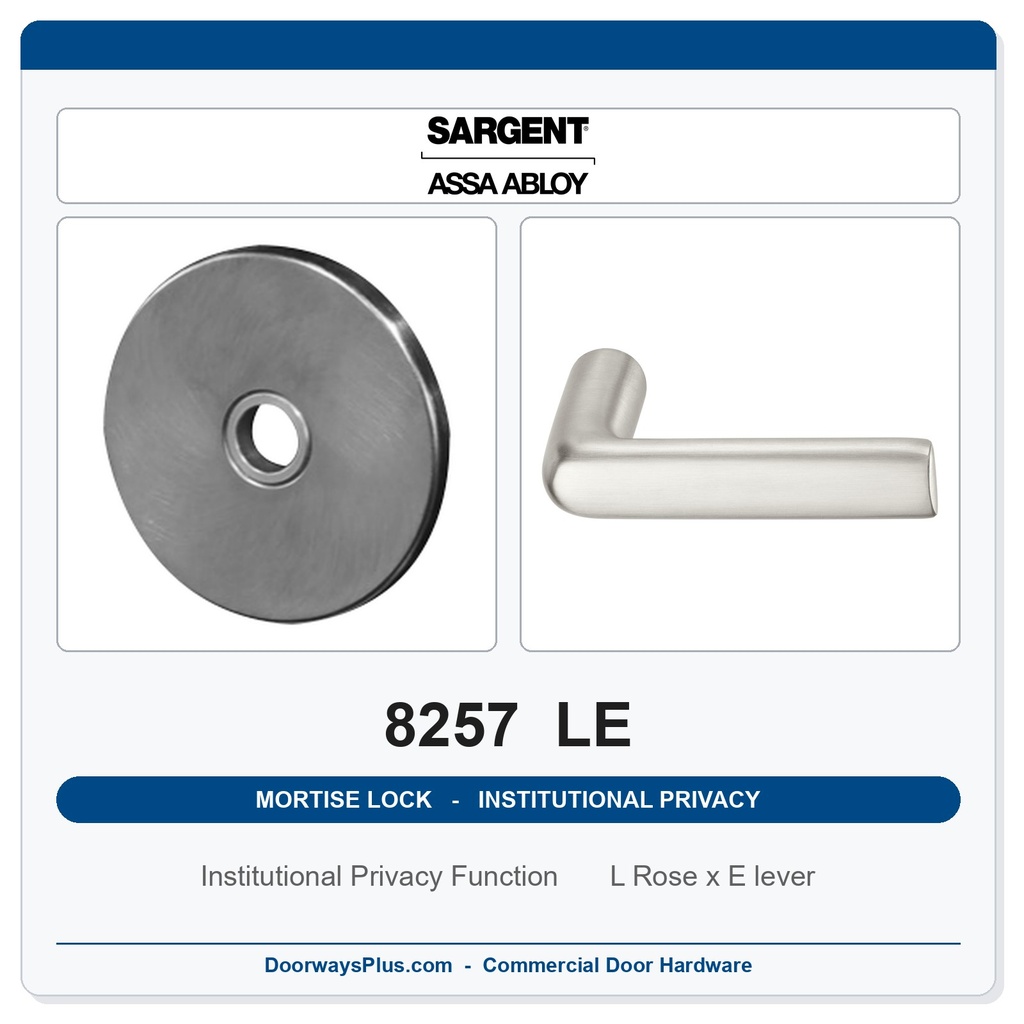 Sargent 8257 LE Trim Institutional Privacy Mortise Lockset | LA Keyway, Grade 1 Commercial