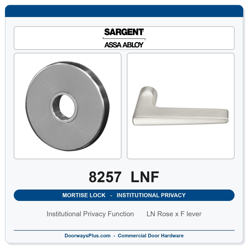 Sargent 8257 LNF Trim Institutional Privacy Mortise Lockset | LA Keyway, Grade 1 Commercial